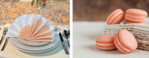 Votre mariage, au Florida Palace, à Marseille aux couleurs pantone de l'année 2024 : peach Fuzz : décoration de table de mariage et des macarons couleur pêche